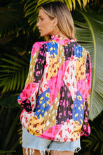 Load image into Gallery viewer, Pink Leopard Patchwork Print Pleated Blouse