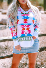 Load image into Gallery viewer, White Oversize Aztec Print High Low V Neck Sweater