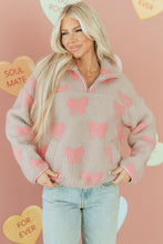 Load image into Gallery viewer, Gray Bow Sherpa Quarter Zip Drop Shoulder Baggy Sweatshirt