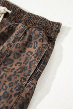 Load image into Gallery viewer, Brown Leopard Print Elastic Waist Drawstring Denim Skort