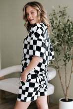 Load image into Gallery viewer, Black Checkerboard Print V Neck Loose Tee and Shorts Lounge Set