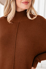 Load image into Gallery viewer, Chestnut Ribbed High Neck Front Pockets Center Seam Shift Sweater Dress