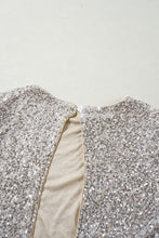 Load image into Gallery viewer, Silvery Sequin Puff Sleeve Cutout Back Blouse