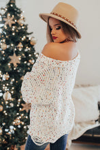 Load image into Gallery viewer, White Colorful Confetti Distressed Knit Sweater