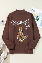 Load image into Gallery viewer, Coffee Western Howdy Boot Graphic High Neck Sweater