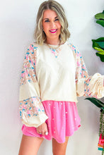 Load image into Gallery viewer, Apricot Plus Size Floral Patchwork Ribbed Puff Sleeve Top