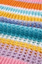 Cargar imagen en el visor de la galería, Pink Stripe Plus Size Open Knit Patch Pocket Short Sleeve Sweater