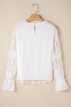 Load image into Gallery viewer, Beige Embroidered Mesh Flounce Sleeve Blouse