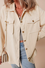 Load image into Gallery viewer, Oatmeal Corduroy Flap Pocket Button Up Shacket