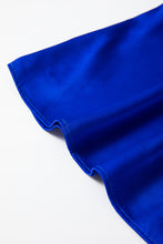 Load image into Gallery viewer, Dark Blue Asymmetric One Shoulder Bell Sleeve Satin Blouse