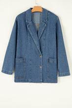 Load image into Gallery viewer, Sail Blue Side Pockets Lapel Collar Denim Jacket