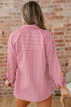 Cargar imagen en el visor de la galería, Red Stripe Patched Pocket Side Slit Loose Shirt