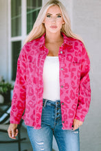 Cargar imagen en el visor de la galería, Pink Leopard Print Button Cuffs Raw Hem Jacket