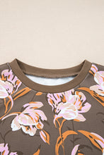 Load image into Gallery viewer, Brown Floral Print Waffle Textured Long Sleeve Top