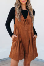 Load image into Gallery viewer, Cinnamon Solid Color Tie V Neck Sleeveless Corduroy Romper