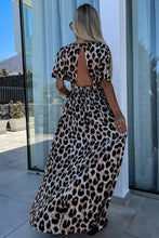 Cargar imagen en el visor de la galería, Khaki Leopard V Neck Cinched High Waist Open Back Maxi Dress