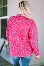 Cargar imagen en el visor de la galería, Pink Leopard Print Button Cuffs Raw Hem Jacket