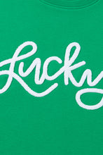Load image into Gallery viewer, Green LUCKY Aphabet Chenille Embroidered Pullover Sweatshirt