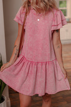 Load image into Gallery viewer, Sachet Pink Mineral Wash Raw Edge Ruffle Mini Dress