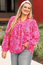 Load image into Gallery viewer, Purple Plus Size Floral Print Puff Sleeve V Neck Blouse