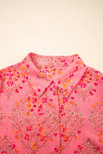 Cargar imagen en el visor de la galería, Rose Red Floral Print Wide Short Sleeve Loose Shirt