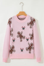 Load image into Gallery viewer, Pink Christmas Ginger Bread Man Print Round Neck Casual Sweater
