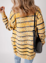 Cargar imagen en el visor de la galería, Beige Striped Pom Pom Knit Open Front Long Cardigan