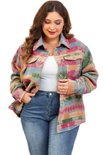 Load image into Gallery viewer, Pink Plus Size Aztec Printed Flap Pocket Shacket