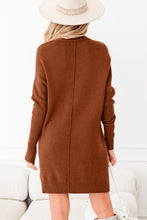 Load image into Gallery viewer, Chestnut Ribbed High Neck Front Pockets Center Seam Shift Sweater Dress