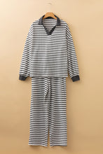 Load image into Gallery viewer, White Stripe Collared Pullover Top and Drawstring Pant Set