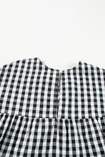 Load image into Gallery viewer, Black Checkered Puff Sleeve Tiered Loose Babydoll Blouse