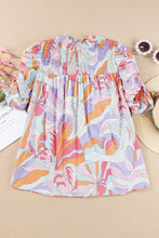 Load image into Gallery viewer, Pink Abstract Print Bubble Sleeve Smock Detail Blouse