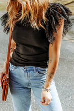 Load image into Gallery viewer, Black Polka Dot Mesh Ruffle Sleeve Knit Top