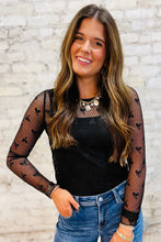 Load image into Gallery viewer, Black Bow Pattern Accent Mesh Long Sleeve Top