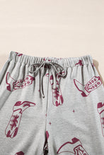 Cargar imagen en el visor de la galería, Gray Cowgirl Boots Printed Long Sleeve Top Pants Lounge Set