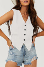 Cargar imagen en el visor de la galería, White Solid Color Button up V Neck Suit Vest