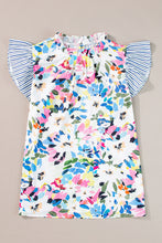 Cargar imagen en el visor de la galería, Light Blue Floral Print Striped Ruffled Sleeve Blouse