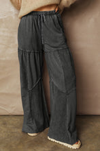Cargar imagen en el visor de la galería, Black Mineral Wash Tiered Wide Leg Patchwork Drawstring Pants