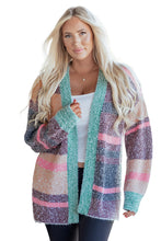 Load image into Gallery viewer, Multicolour Color Block Striped Side Slit Open Front Cardigan