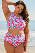 Cargar imagen en el visor de la galería, Rose Plus Size Floral Print Twisted High Waist Bikini Set