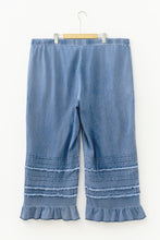 Cargar imagen en el visor de la galería, Dusk Blue Tiered Raw Edge Ruffled Plus Size Wide Leg Denim Pants