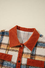 Load image into Gallery viewer, Brown Stripe Plus Size Plaid Print Collared Buttoned Jacket
