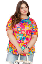 Load image into Gallery viewer, Pink Floral Print Short Sleeve Plus Size Babydoll Blouse