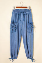 Load image into Gallery viewer, Beau Blue Drawstring Elastic Waist Pocketed Loose Denim Pants