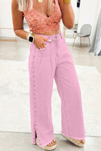 Cargar imagen en el visor de la galería, Pink Beaded Side Detail Split Loose Jeans