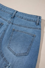 Load image into Gallery viewer, Light Blue Frayed Slit Asymmetric Denim Midi Skirt