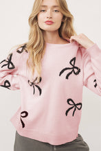 Load image into Gallery viewer, Light Pink Bow Pattern Knitted Loose Fit Sweater