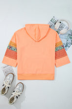Load image into Gallery viewer, Grapefruit Orange Plaid Floral Patchwork Kangaroo Pocket Hooded Long Sleeve Top
