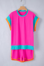 Cargar imagen en el visor de la galería, Rose Red Contrast Trim Cap Sleeve Tee Shorts Set