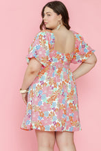Load image into Gallery viewer, Multicolour Floral Puff Sleeve Square Neck Plus Babydoll Dress